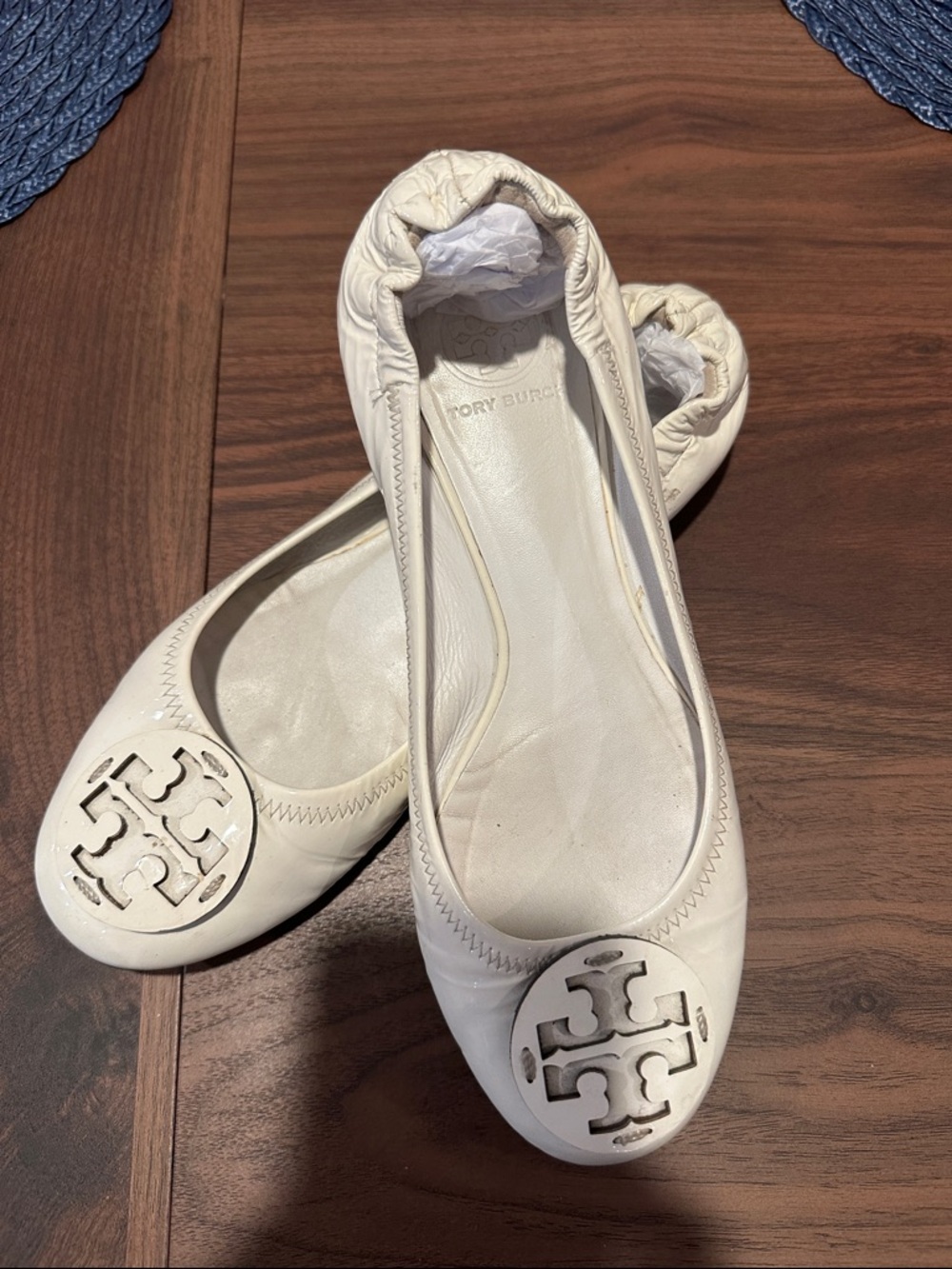 Tory Burch White Logo Cap-Toe Ballet Flats